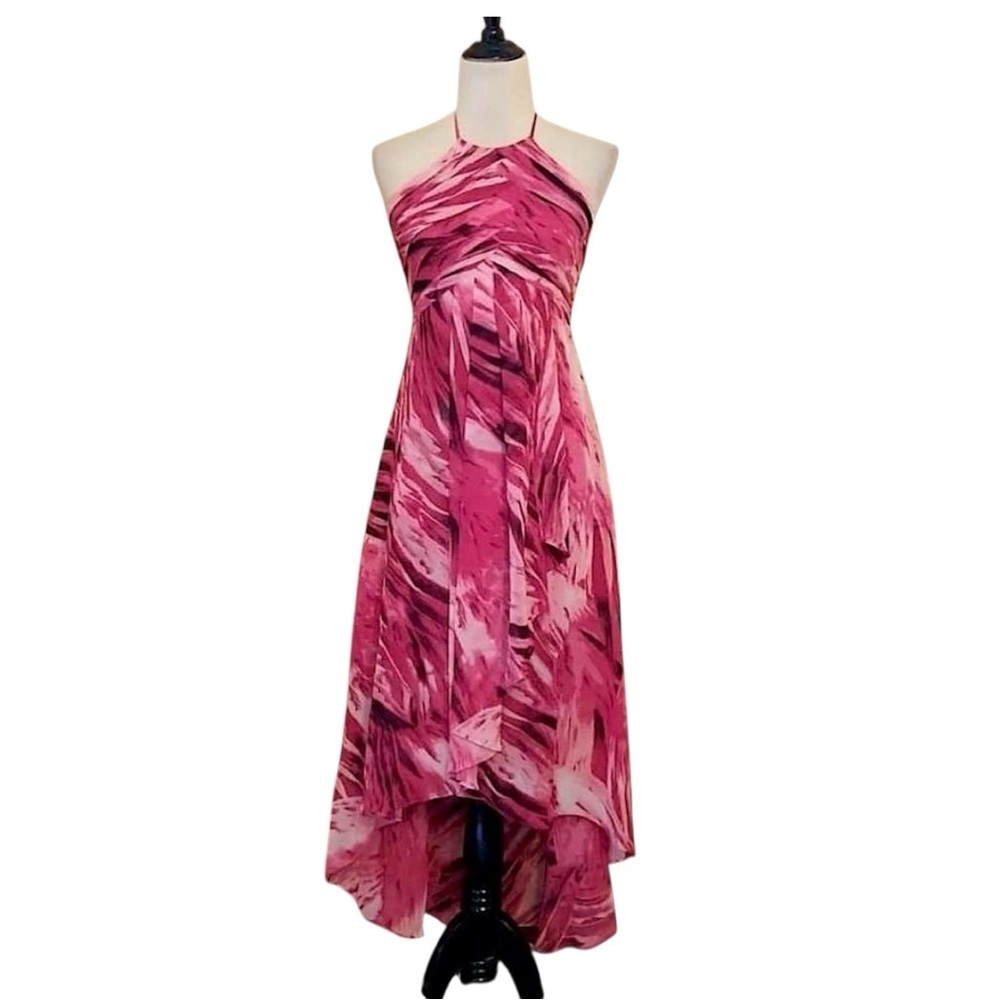Fuchsia Pink Print Hi-Low Dress Flowy Halter Maxi Fairy Modcloth by Ark & Co.